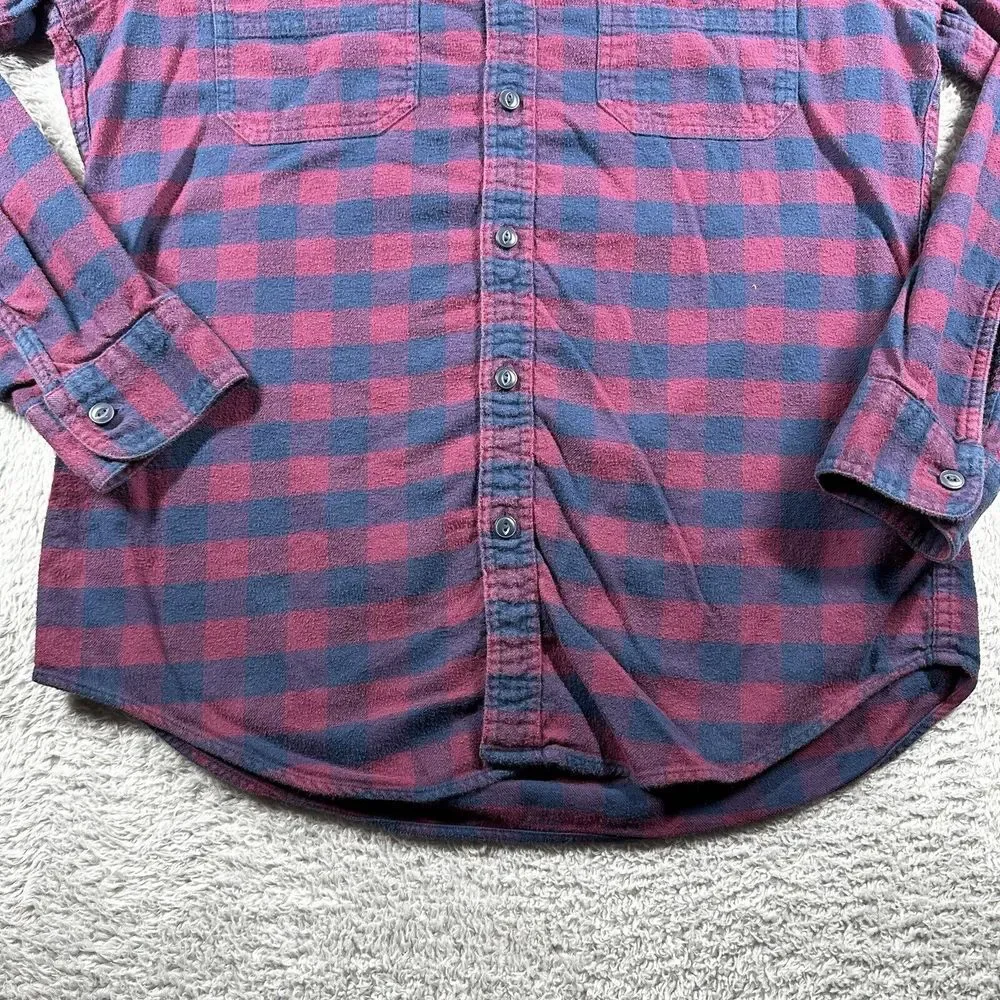 J.Crew Flannel Shirt Mens Medium Red Blue Mid Weight Button Up Long Sleeve‎